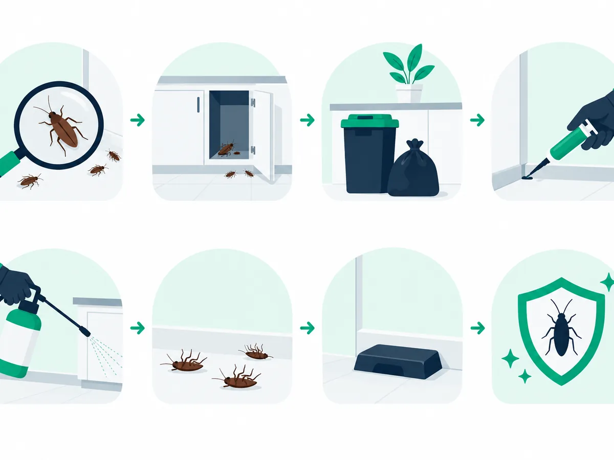 Step-by-step cockroach treatment process infographic
