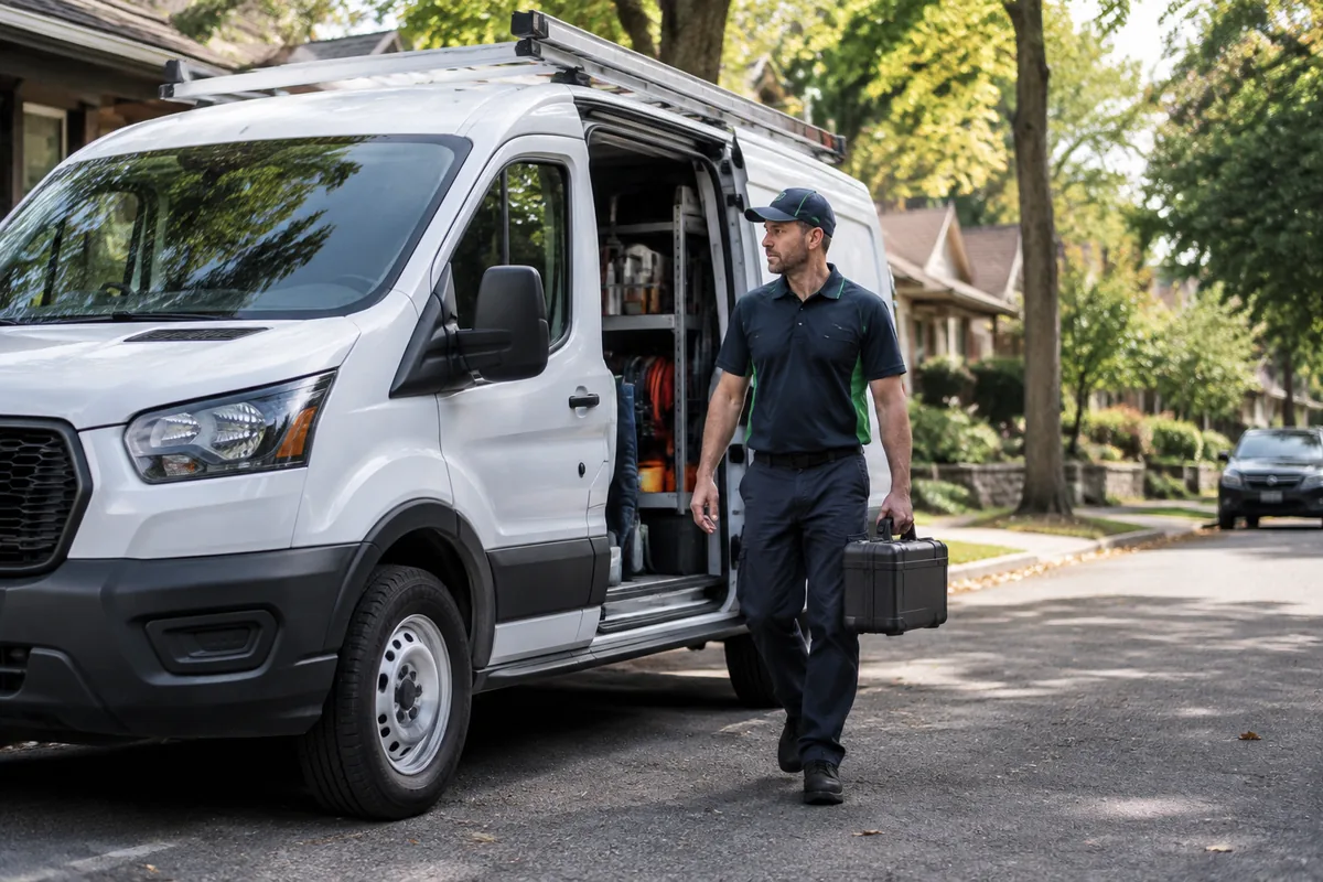 Book same-day service Hello Pest Control service van parked on a residential GTA street
