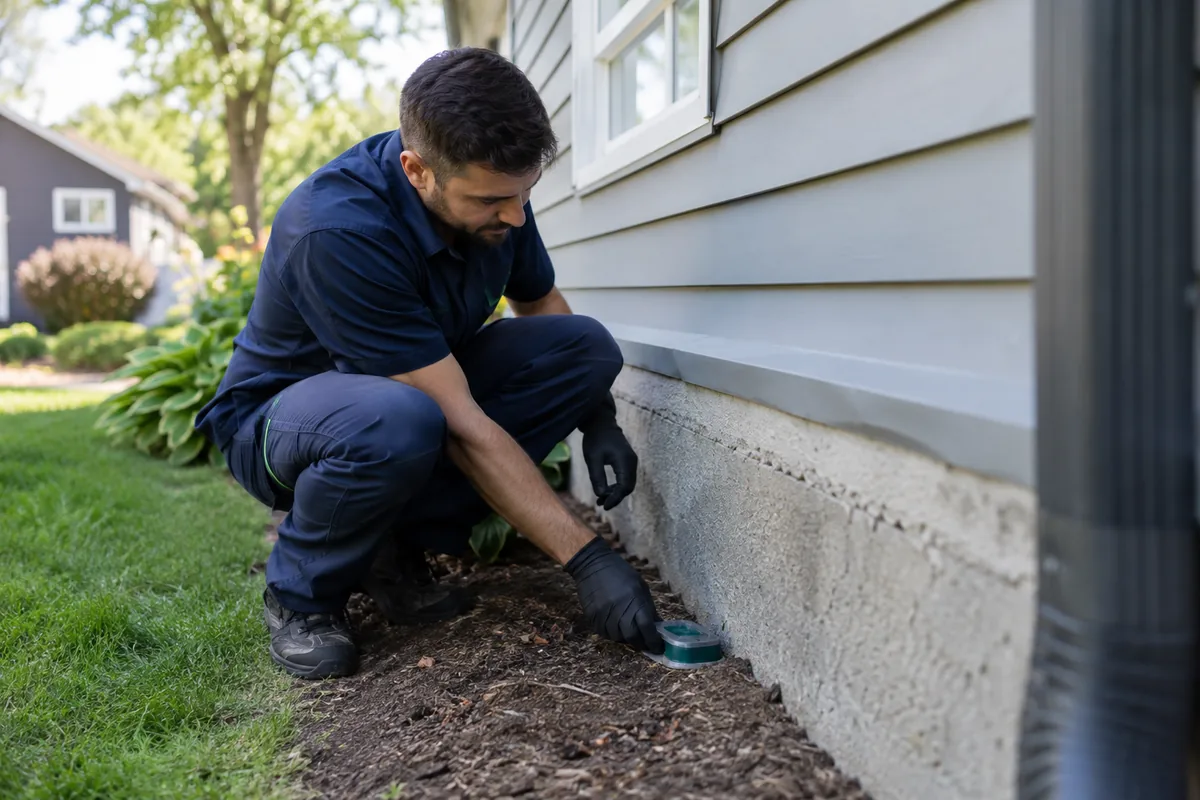 Ant bait placement along a foundation