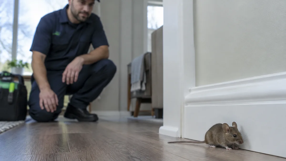Spotting One Mouse Indoors Isn’t a Small Problem in Scarborough Single mouse near a baseboard at night (illustrative)