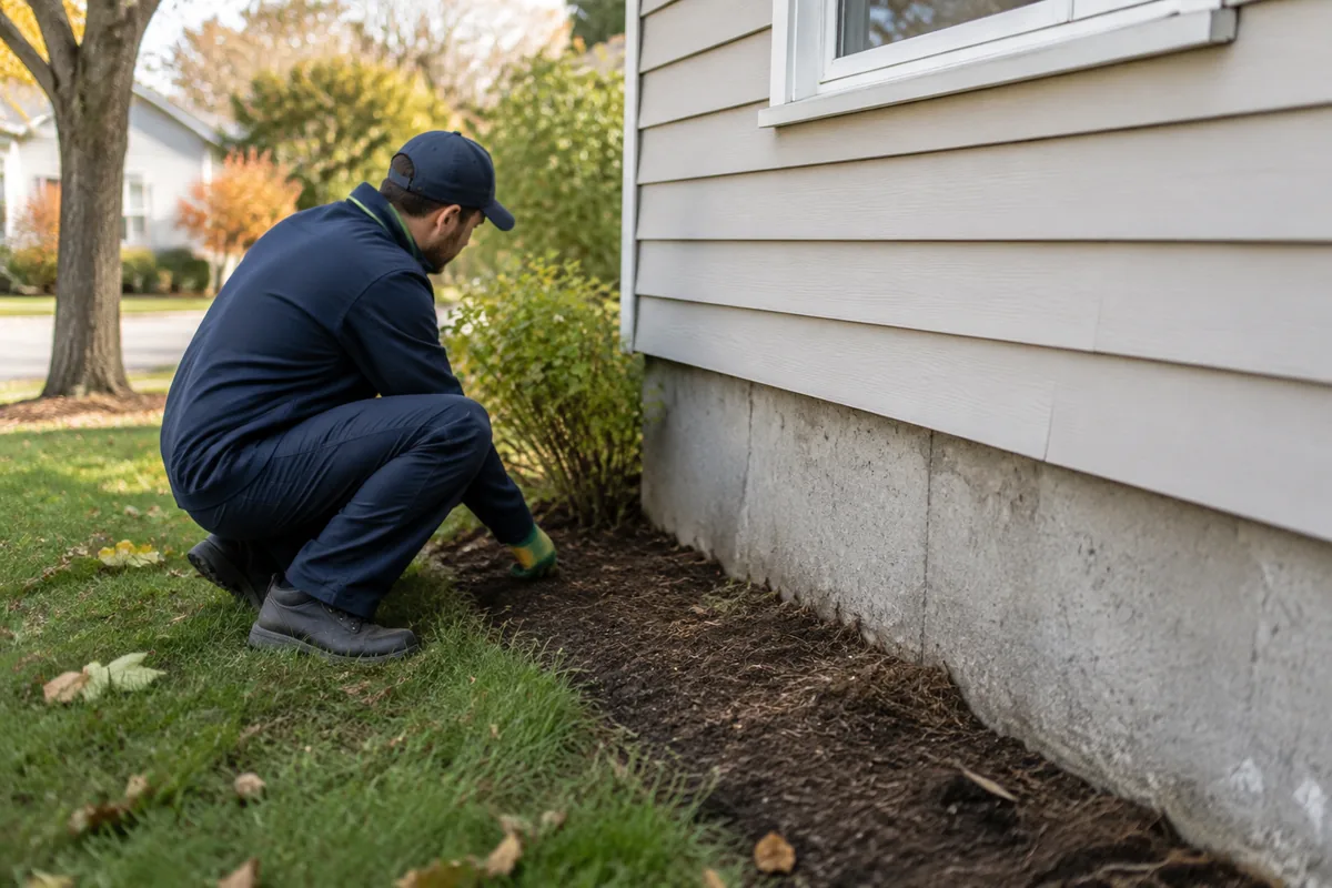 Trimmed vegetation away from a foundation
