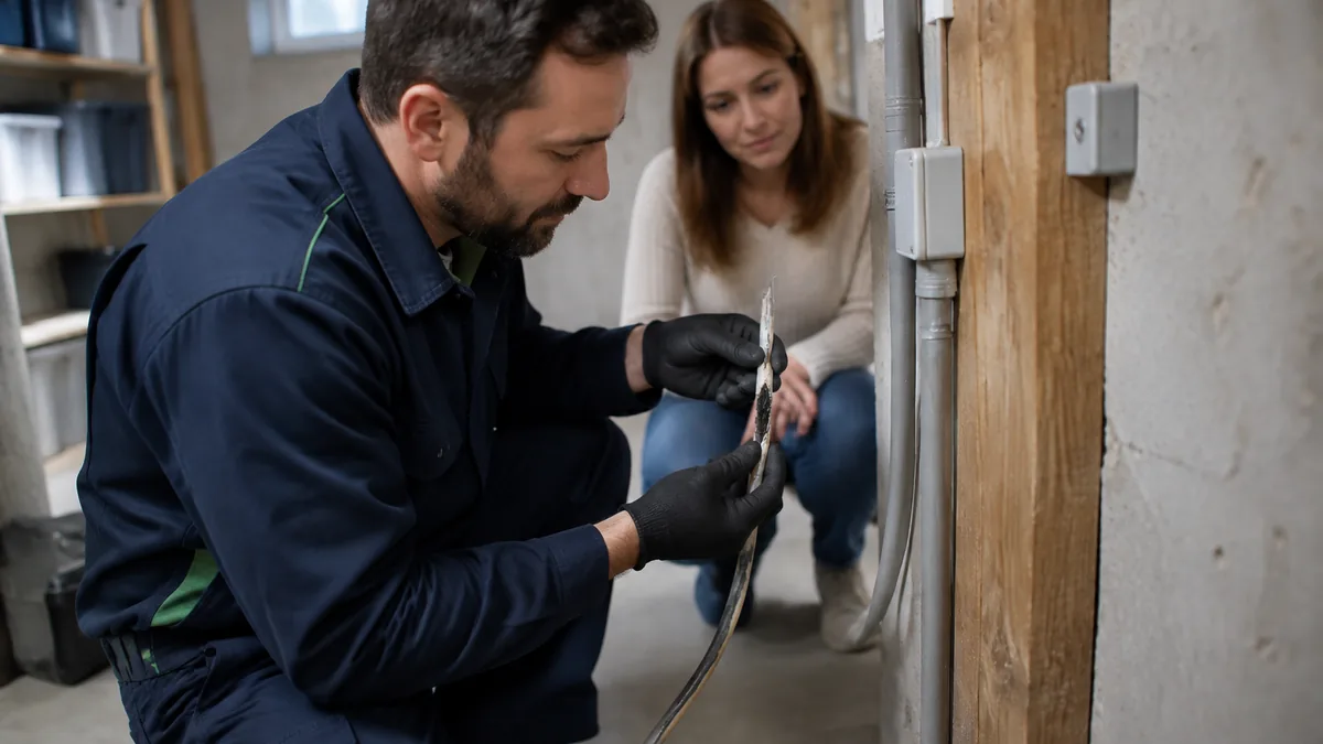 What Happens When You Ignore Mice Removal in Oshawa Chewed electrical wire in a basement (illustrative)
